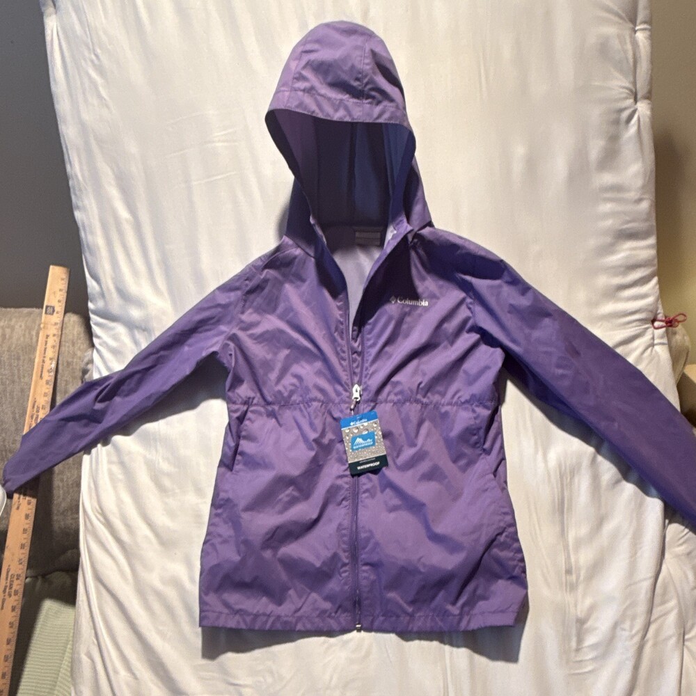 Columbia Waterproof Hooded Rain Jacket Youth XL (18/20) Purple Full Zip